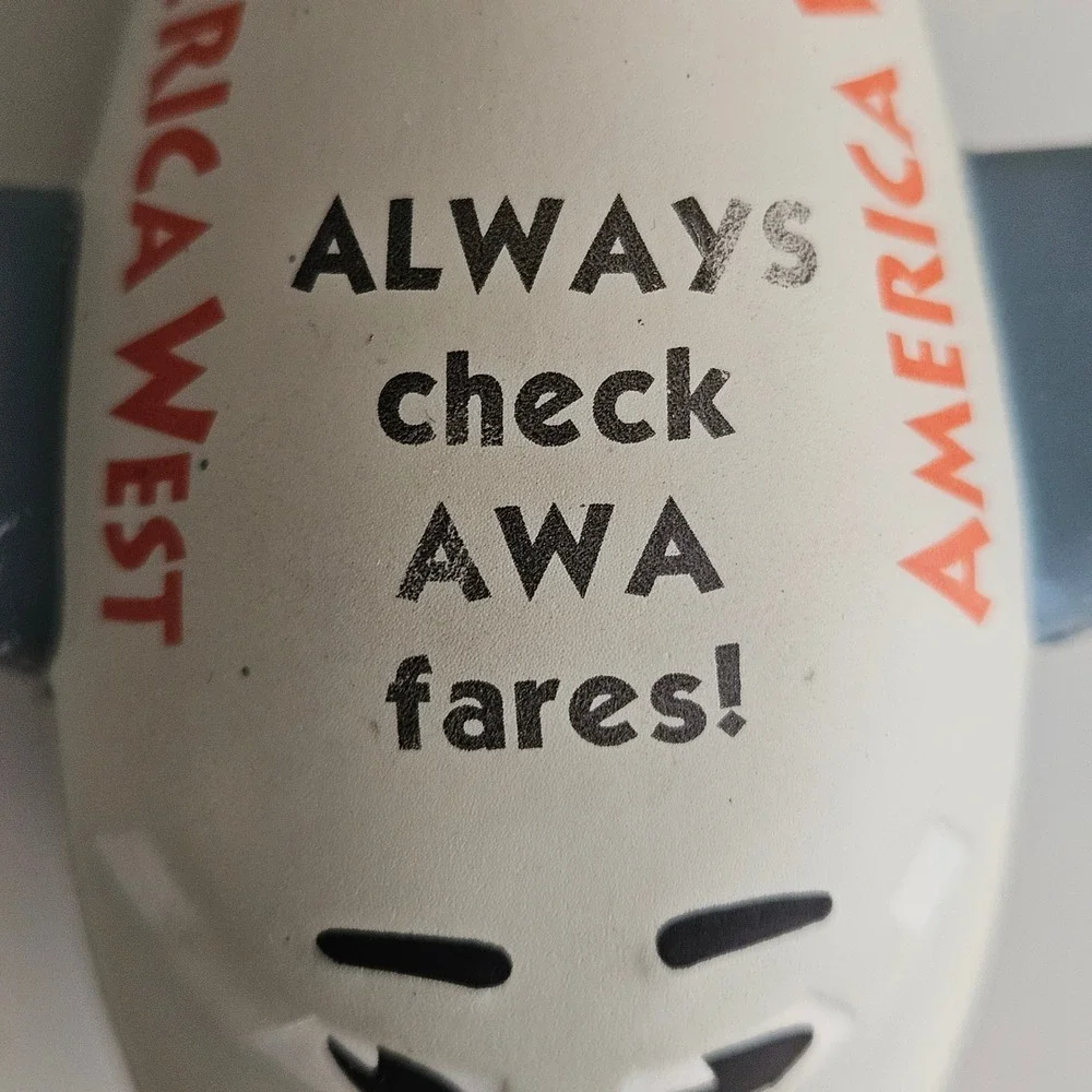 Vintage‎ America West Airlines Airplane Foam Stress Promo Toy White AWA Fares